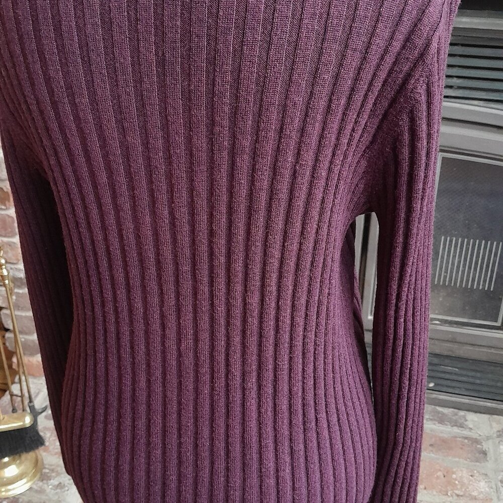 Tory Burch Cardigan Ribbed Burgundy with Purple Trim - Picture 7 of 7
